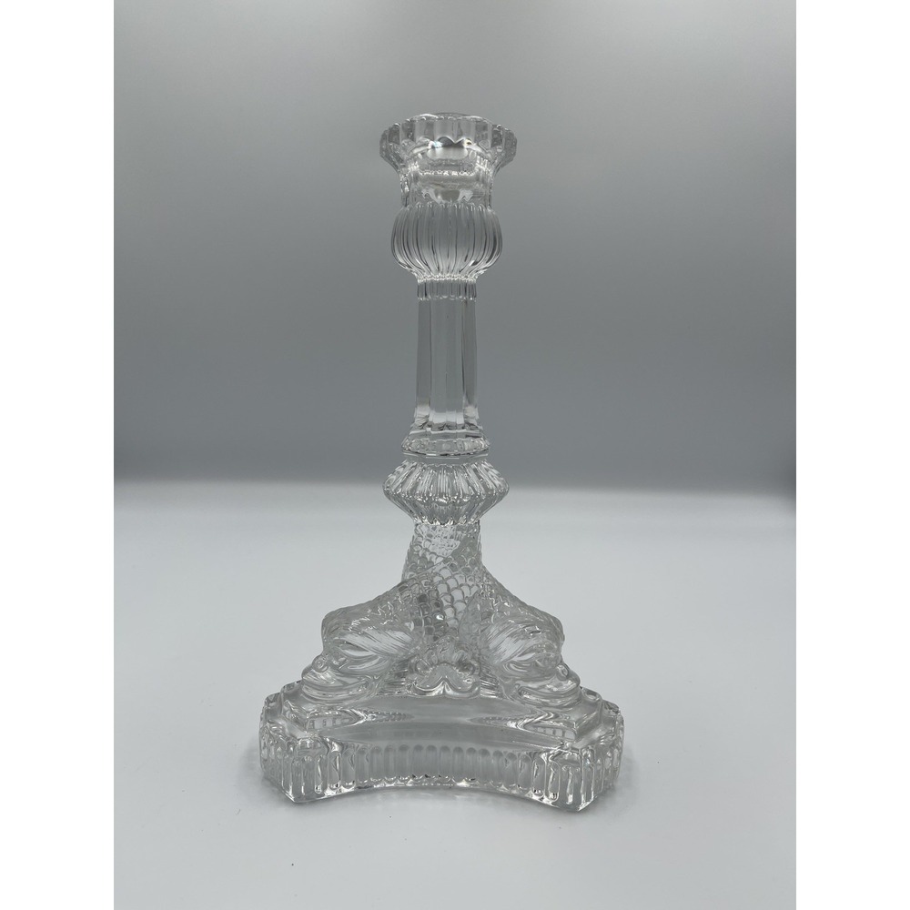 Tiffany & Co. Crystal Glass Dolphin Dragon Motif Taper Candle Holders 8"